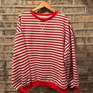 Red and White Striped Crewneck